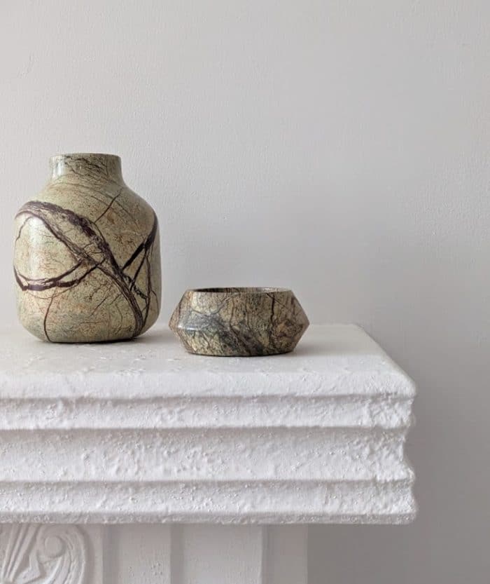 Forest Green Marble Vase & Bowl