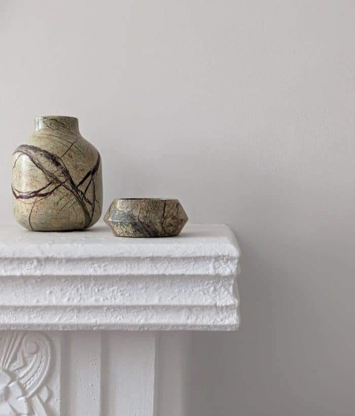 Forest Green Marble Vase & Bowl
