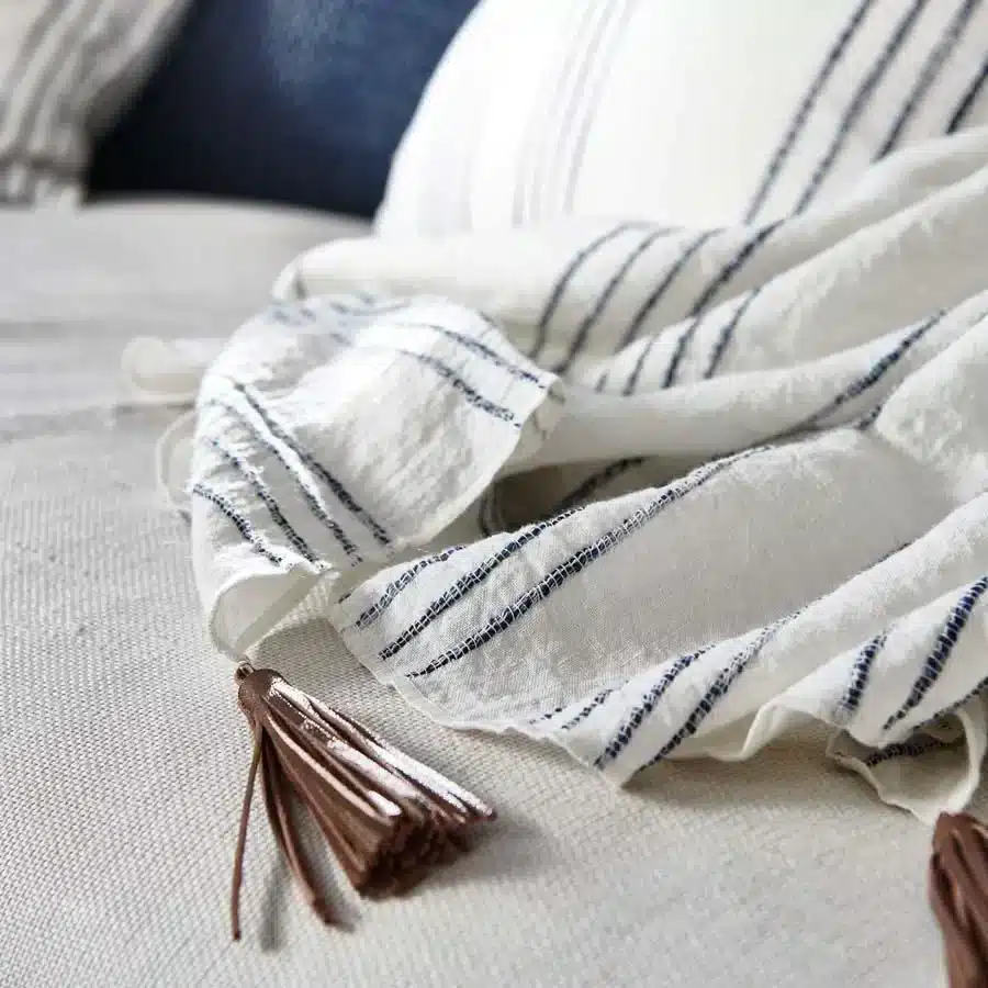 Rock Pool Linen Throw White/Navy Stripe