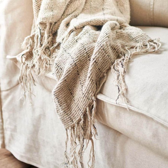 Mayla Oversized Linen/Cotton Throw - Natural/Black