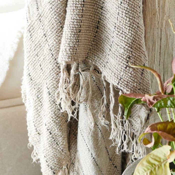 Mayla Oversized Linen/Cotton Throw - Natural/Black