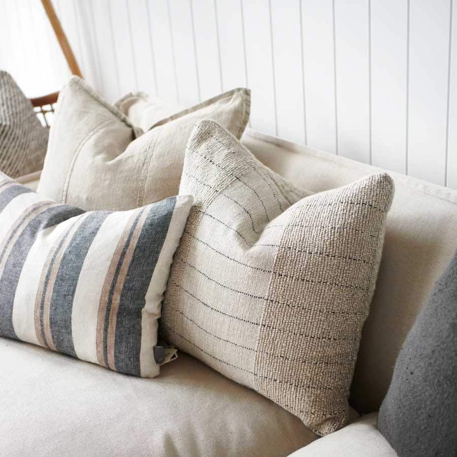 Mayla Linen/Cotton Cushion Natural with Black Stripe