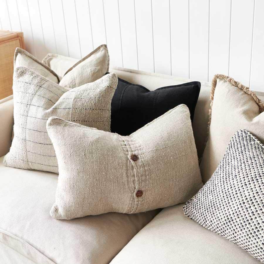 Mayla Linen/Cotton Cushion Natural with Black Stripe