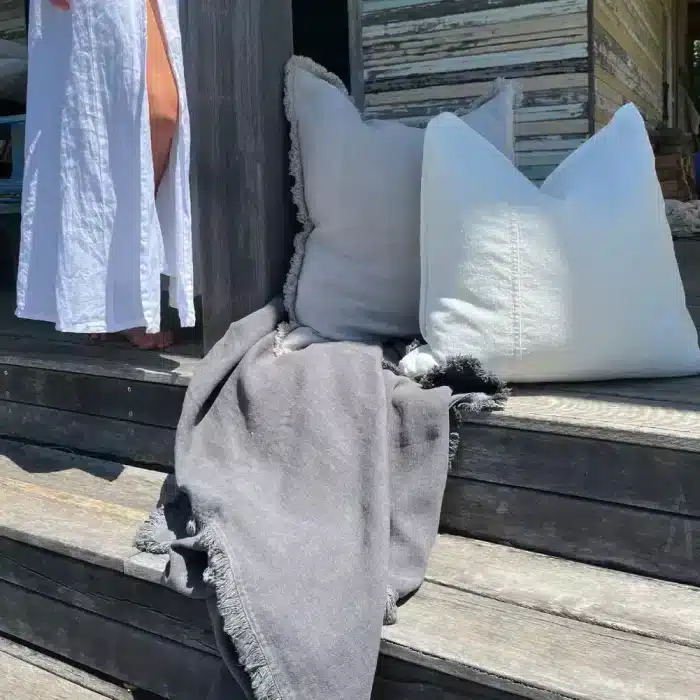 Luca Boho Linen Throw Slate
