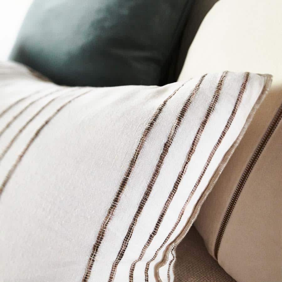 Rock Pool Linen Cushion White w/Natural Stripe