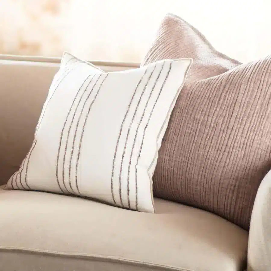 Rock Pool Linen Cushion White w/Natural Stripe