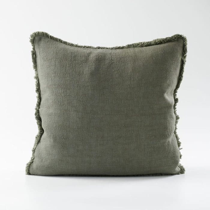 The Luca boho cushion in khaki with fringe