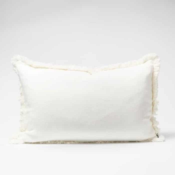 Luca boho linen cushion in white with fringe