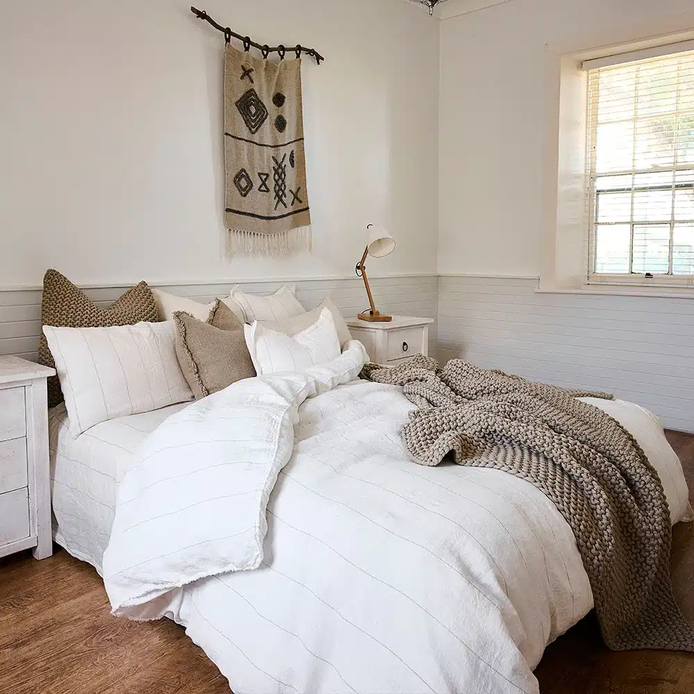 Eadie Lifestyle Carter Linen Cushion White with Natural Stripe