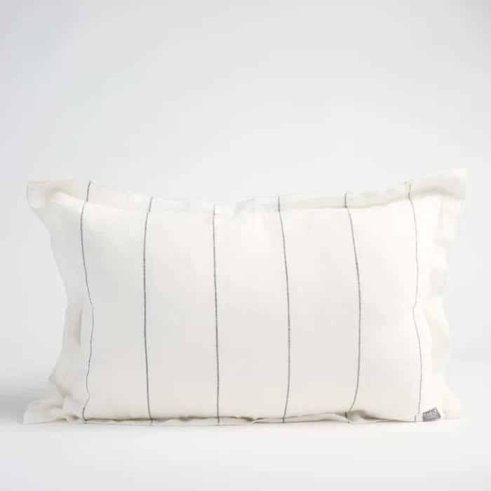 Carter white with charcoal stripe linen cushion