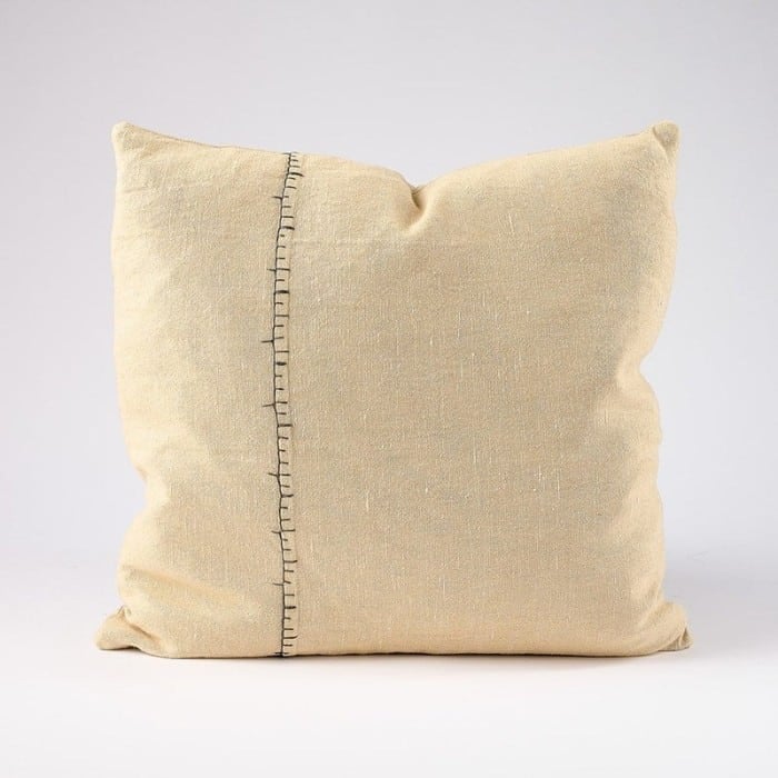 Ella linen cushion in butter and slate