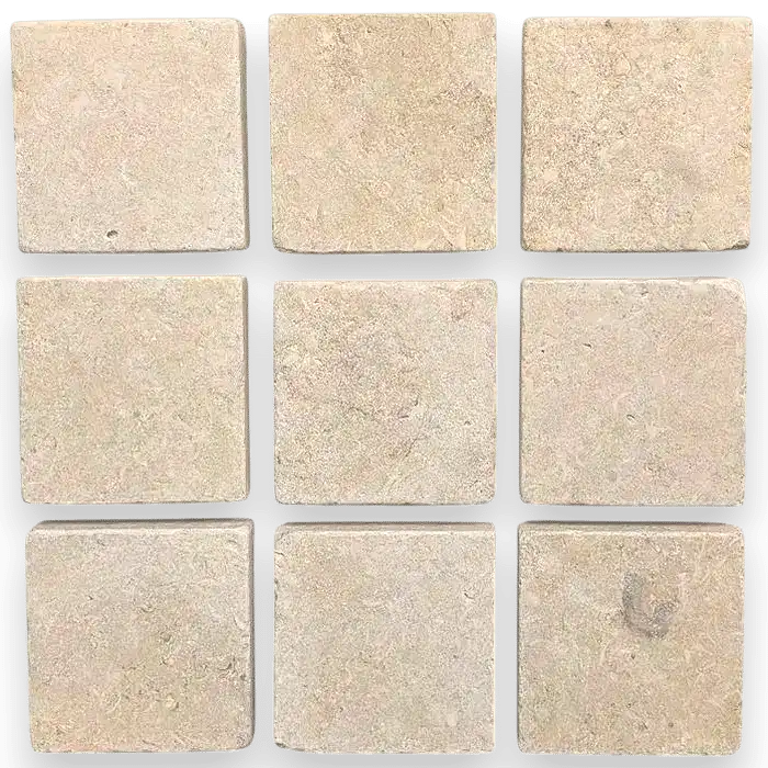 Crema Novelda Brushed & Tumbled Cobblestone 100 x 100 x 30mm