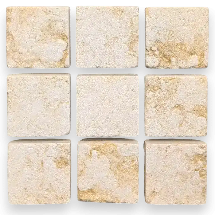 Crema Novelda Sandblasted & Tumbled Cobblestone 100 x 100 x 30mm