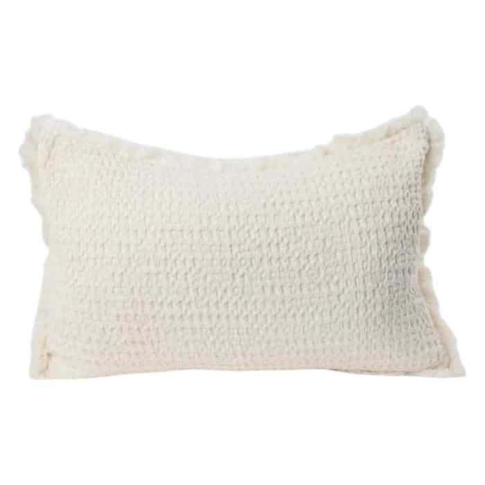 Eadie Element Cushion in Butter, textured woven cushion in soft creamy yellow tone with relaxed edges