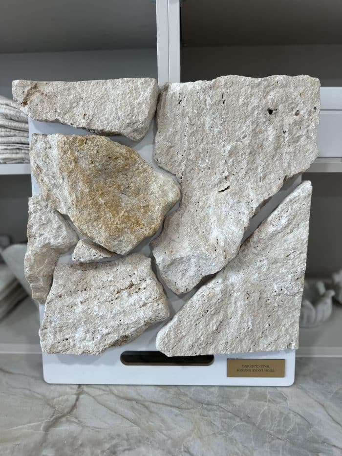Terra Travertine Loose Random Wall cladding is characterised by a blend of light to medium cream and linen tones. This durable stone withstands harsh weather and does not retain heat, making it the perfect choice in the Queensland and Northern NSW summer heat.