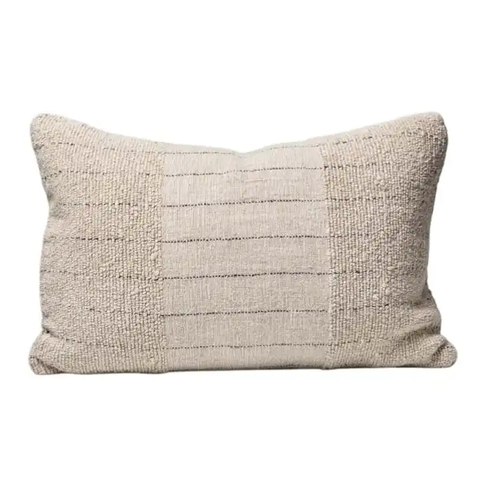 Handmade and Handwoven linen cushion. The weave is in a natural earthy tone and runs vertical. There is some colour variation for dimension