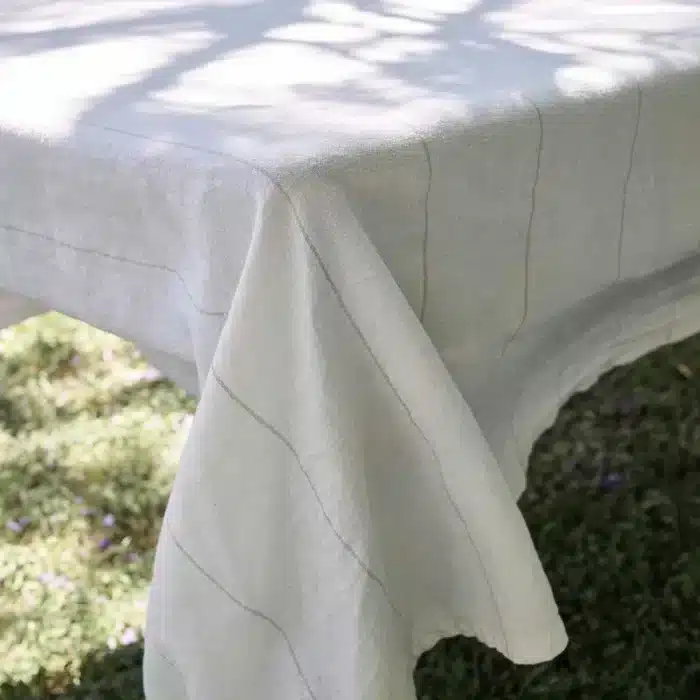 Carter Linen Tablecloth - Off White With Natural Stripe - Image 2