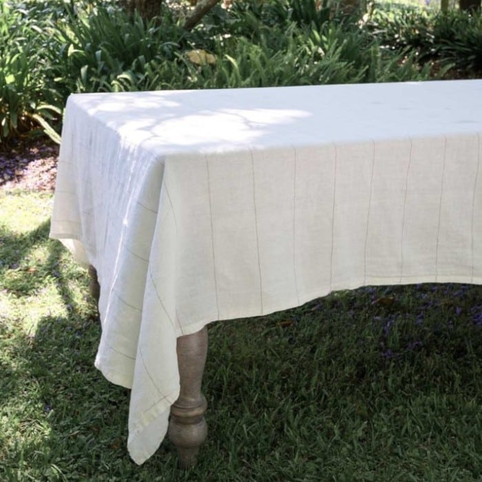 natural french linen stripe tablecloth