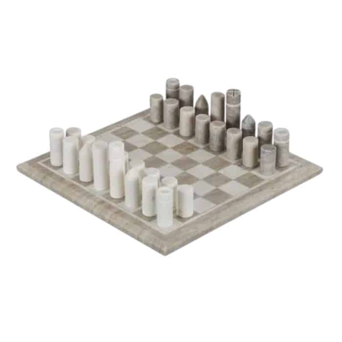 Gambit natural stone marble chess set - white and beige