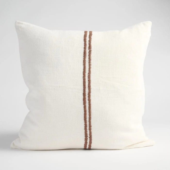 off white and chocolate brown linen cushion
