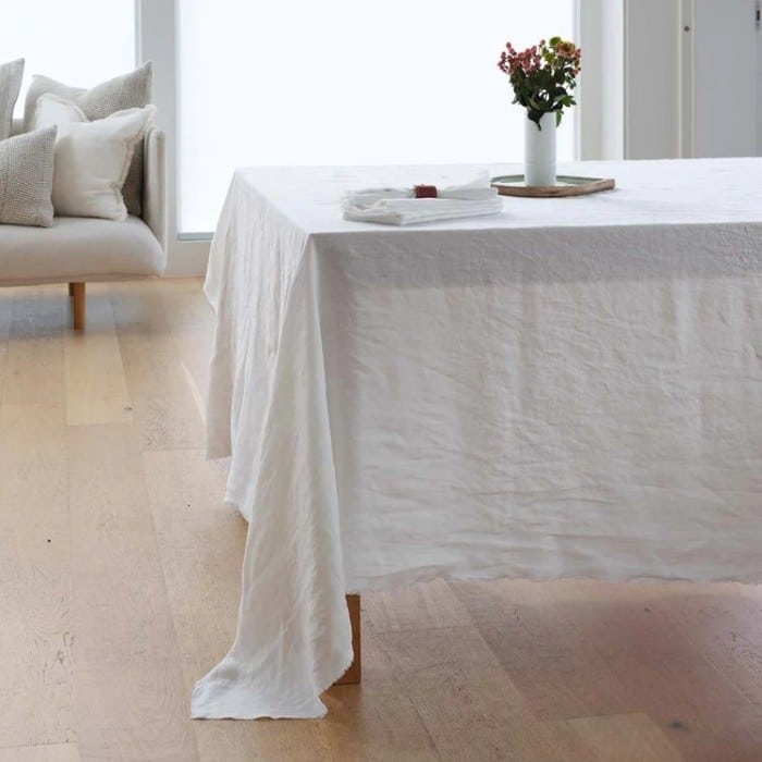Beautiful natural linen tablecloth in off white
