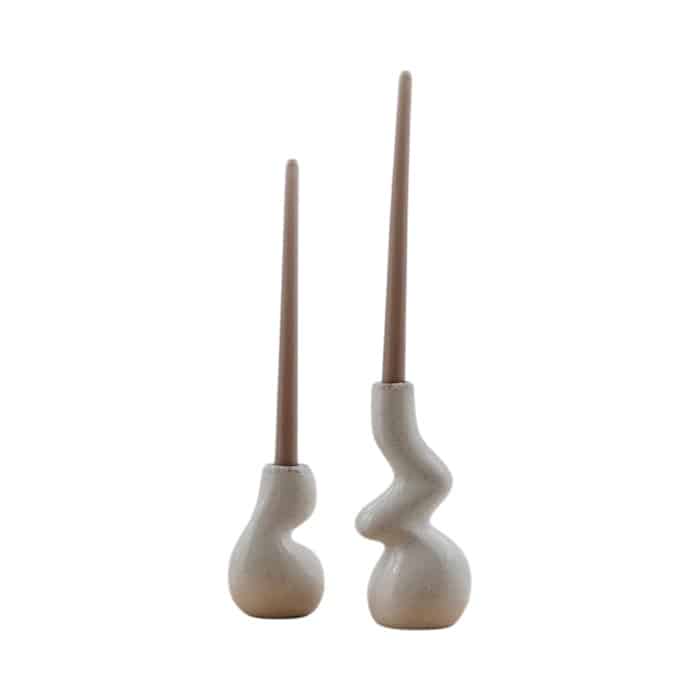 oyster coloured wavy candle holder set