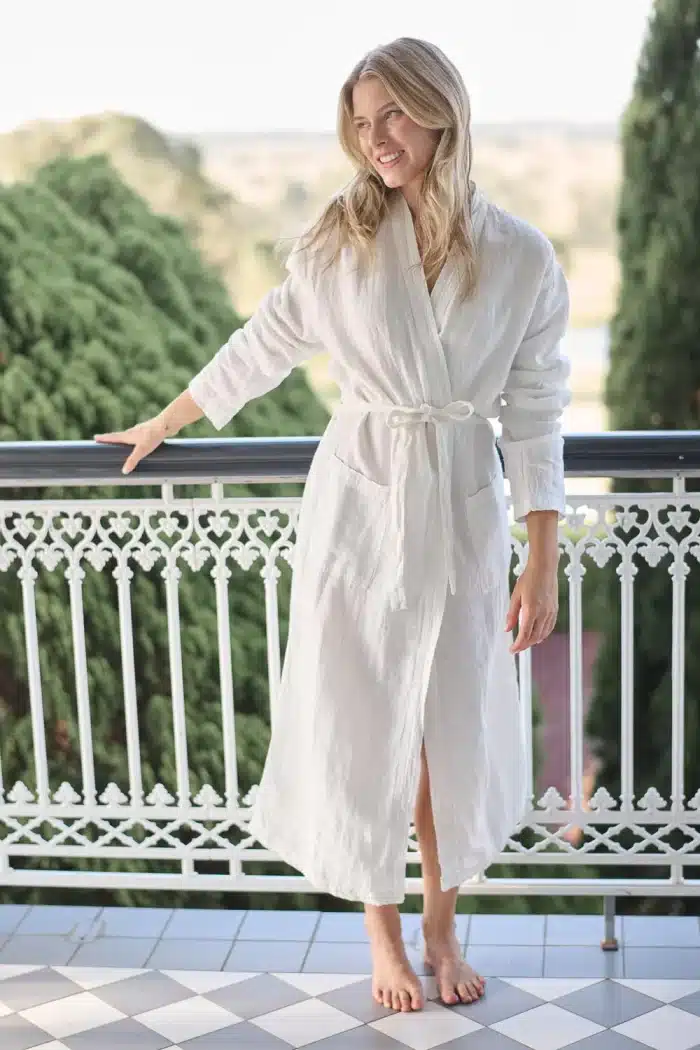 Our reimagined & much loved loungewear is streamlined & modernised. Our new Fundamental Linen Robe can be worn as the most stylish house gown, or left open as a beautiful linen robe. It is crafted from the softest European linen that keeps you cool in summer and warm in winter.