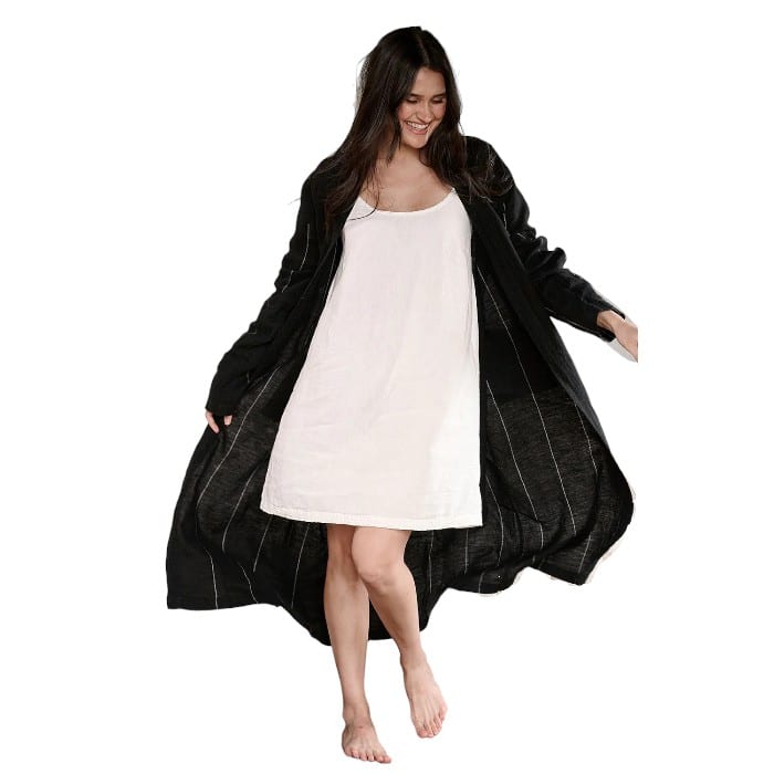 Carter Fundamental Linen Robe - Black w' White Fine Stripe