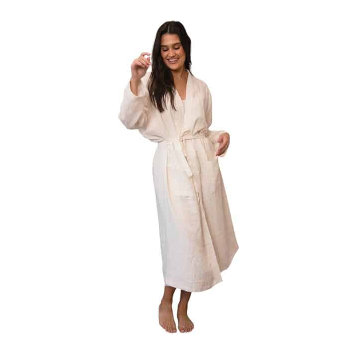 We've reimagined our much loved loungewear with new streamlined, modernised versions of the classics. Our new Fundamental Linen Robe can be worn as the most stylish house gown, or left open as a beautiful linen robe. It is crafted from the softest European linen that keeps you cool in summer and warm in winter.