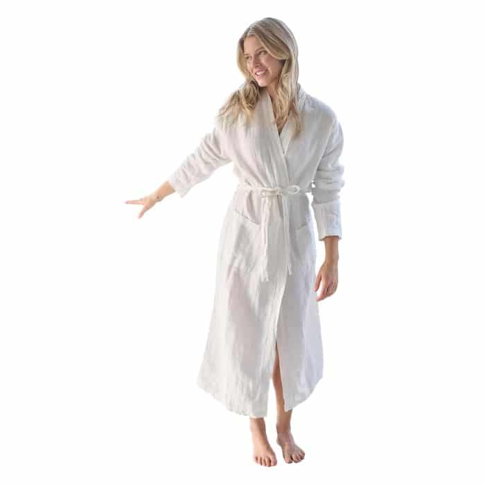 Our reimagined & much loved loungewear is streamlined & modernised. Our new Fundamental Linen Robe can be worn as the most stylish house gown, or left open as a beautiful linen robe. It is crafted from the softest European linen that keeps you cool in summer and warm in winter.