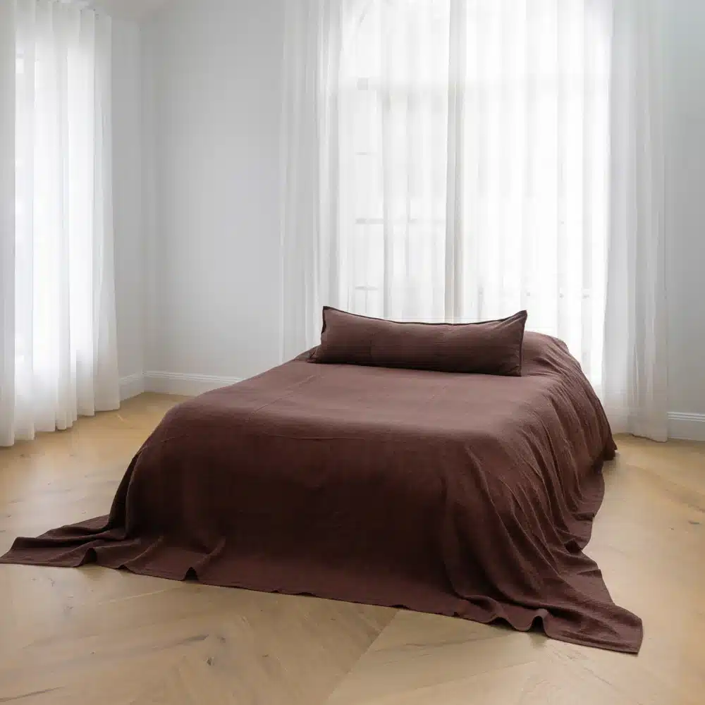 Luca Linen Bed Cover - Chocolate - Image 2