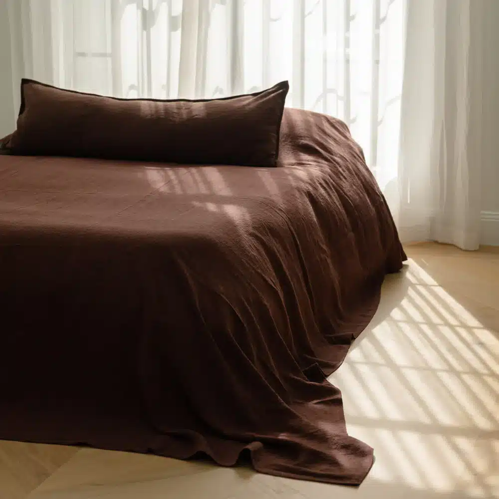 Luca Linen Bed Cover - Chocolate - Image 3
