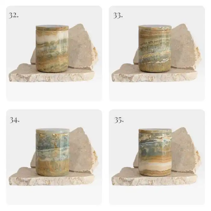Blue onyx natural stone candle with unique veining, refillable candle holder with premium scented wax, handmade luxury candle Australia