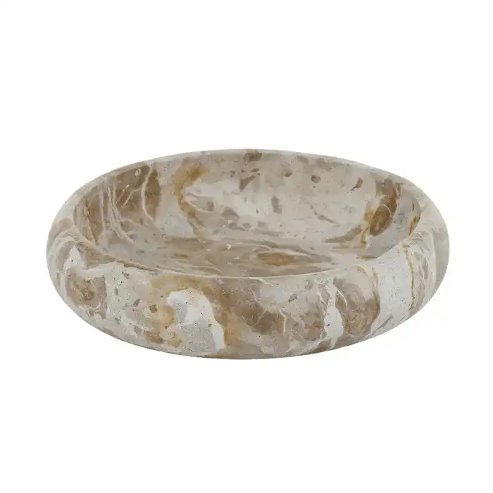 Large Xena Marble Bowl in taupe stone, 26cm solid marble bowl with natural veining