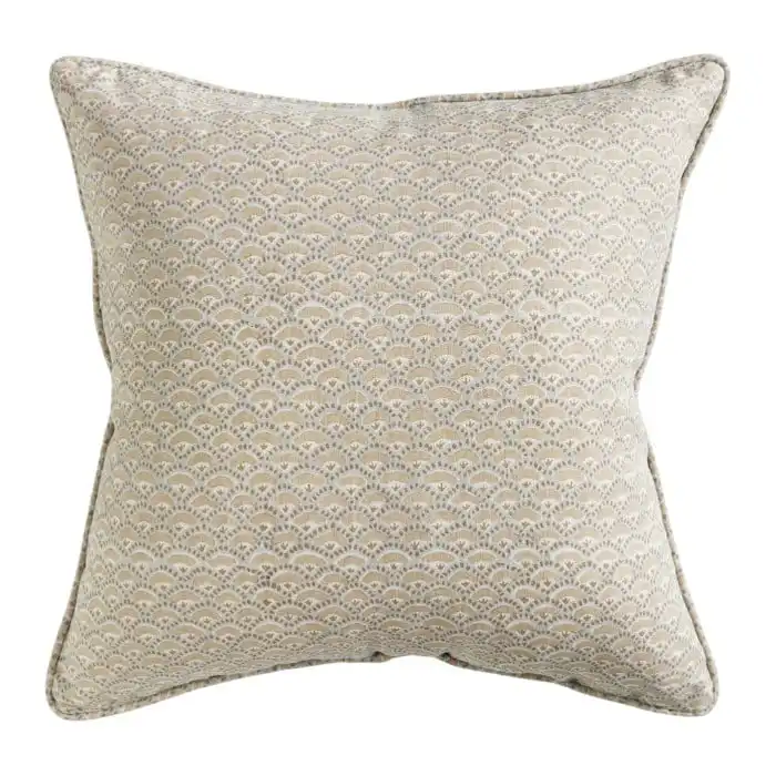 Walter G Naples linen cushion in Elm 50x50cm hand block printed scallop design with feather insert