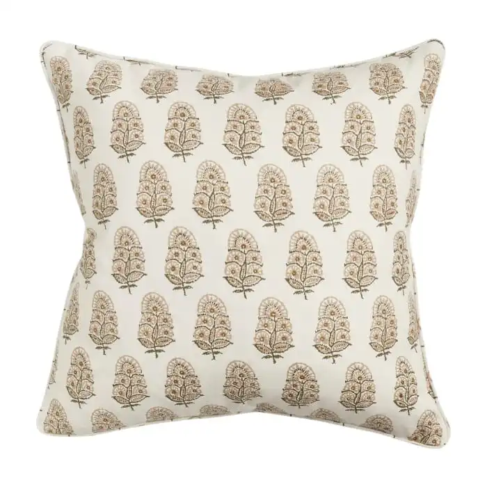 Walter G Zardosi linen cushion in Shell 55x55cm hand block printed floral cushion with feather insert