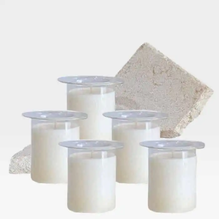 Glass candle insert designed for refillable stone candle holders, clear glass vessel with soy and coconut wax.