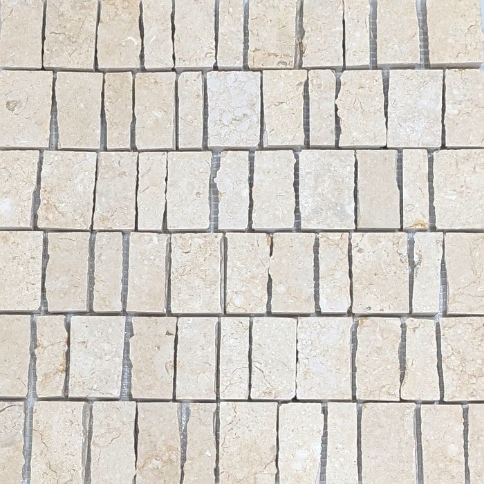 Classic Light Limestone Pompeii Mosaic featuring warm ivory rectangular stone pieces in a textured mosaic pattern.