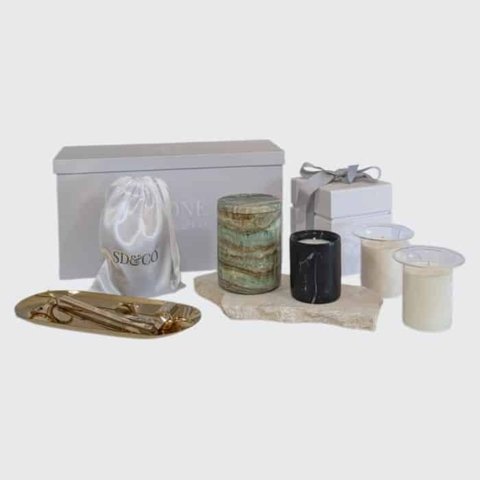 SD&CO Forest Onyx Christmas candle gift set with green onyx vessel, glass refills and care kit